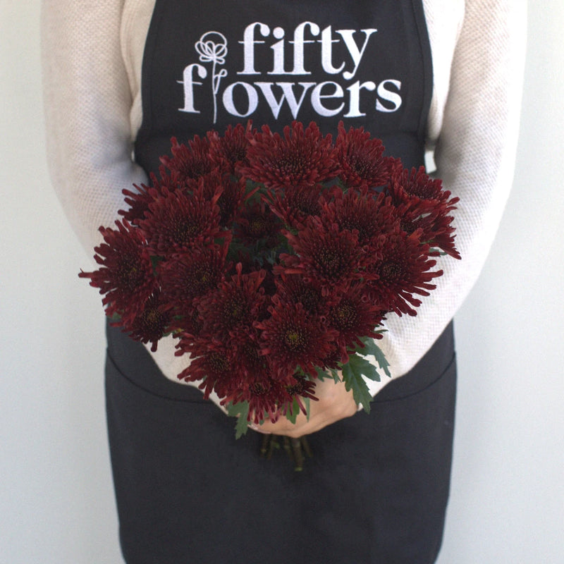 Dark Red Novelty Flower Apron - Image