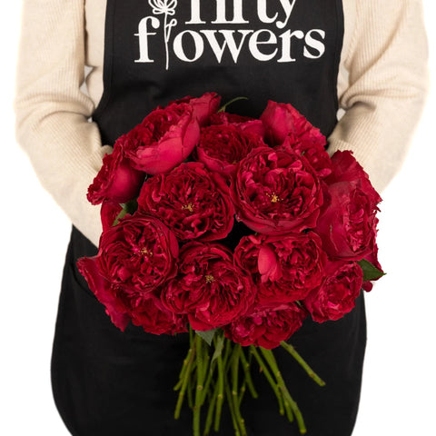 David Austin Tess Velvet Cherry Peony Rose Apron - Image