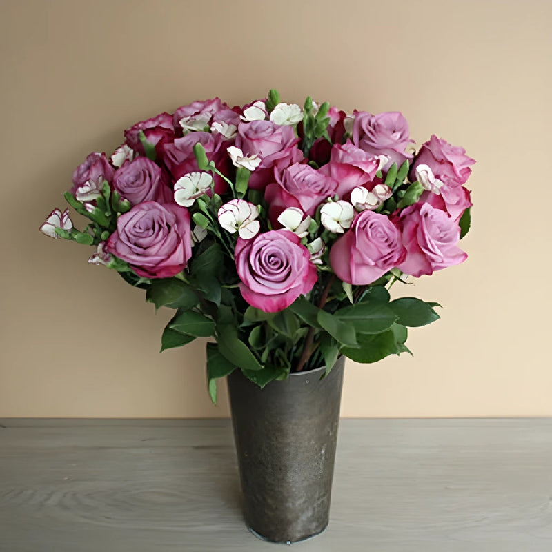 Elegant V Day Purple Rose Bouquet Vase - Image
