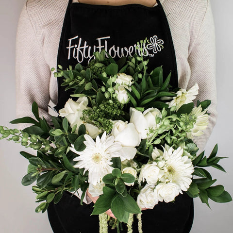 Enchanted White Wedding Flower Centerpiece Apron - Image