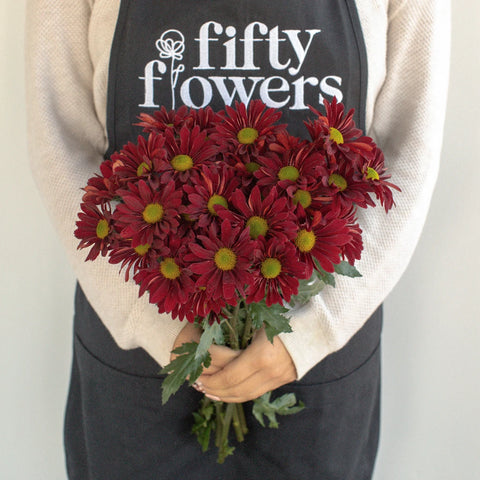 Fall Red Mini Daisy Flower Apron - Image