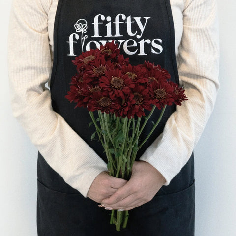 Fall Red Pom Flower Apron - Image