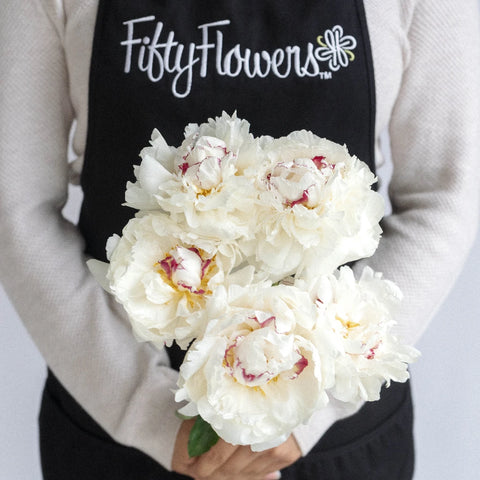 Fiesta White Peony Flowers Apron - Image