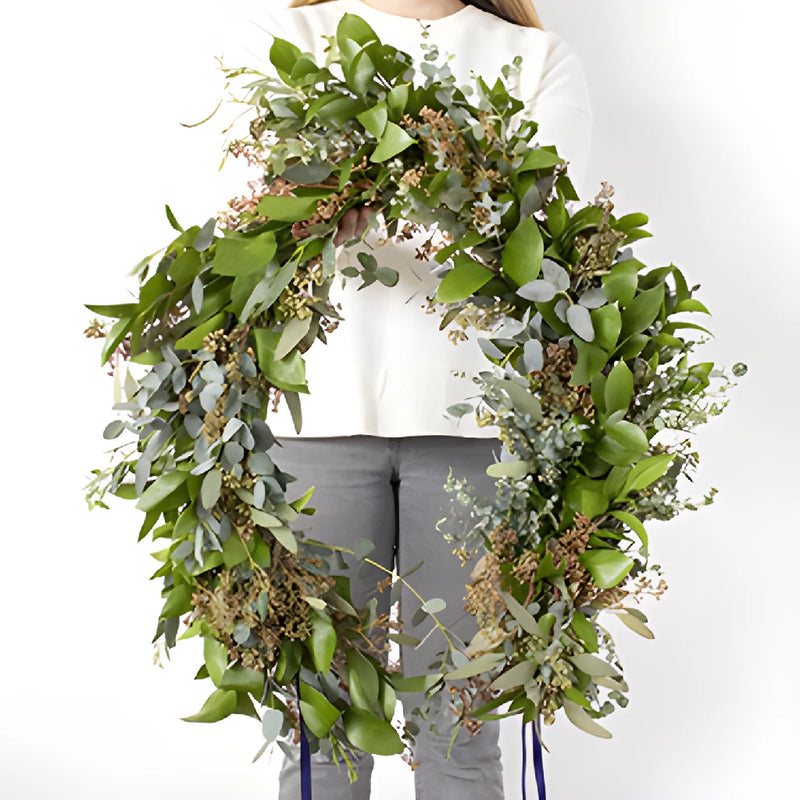 Floppy Greenery wreath close up