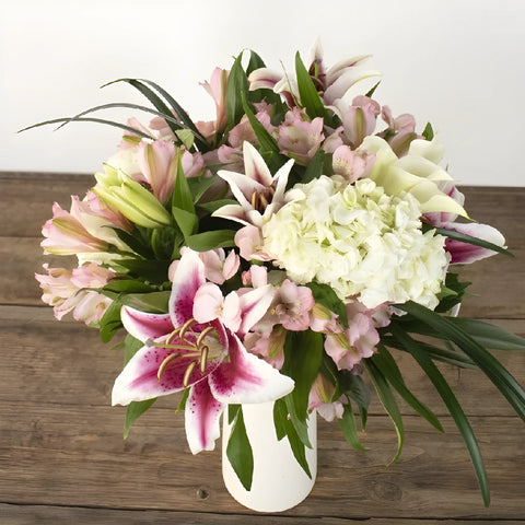 Free Spirited Pink Lily Bouquet Vase - Image