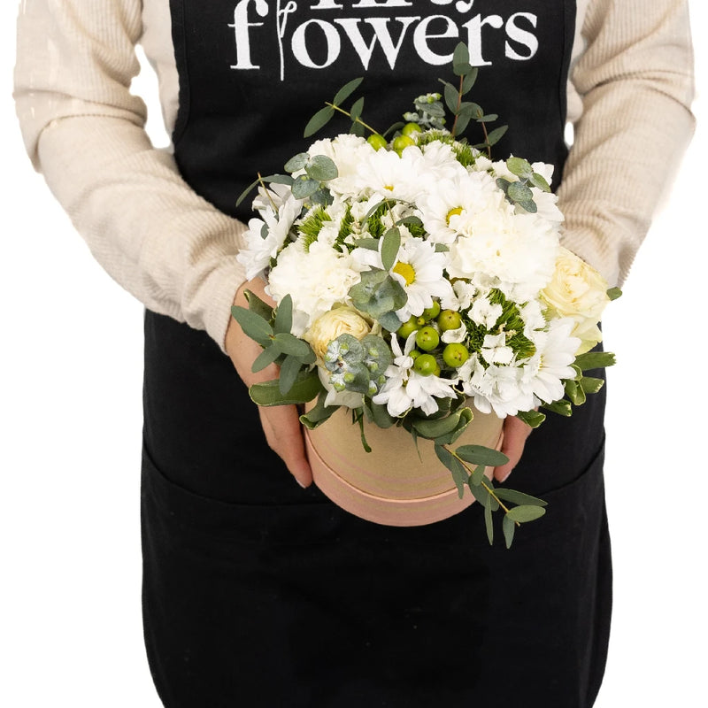 Fresh Greens And Daisy Flower Arrangement Vase - Image