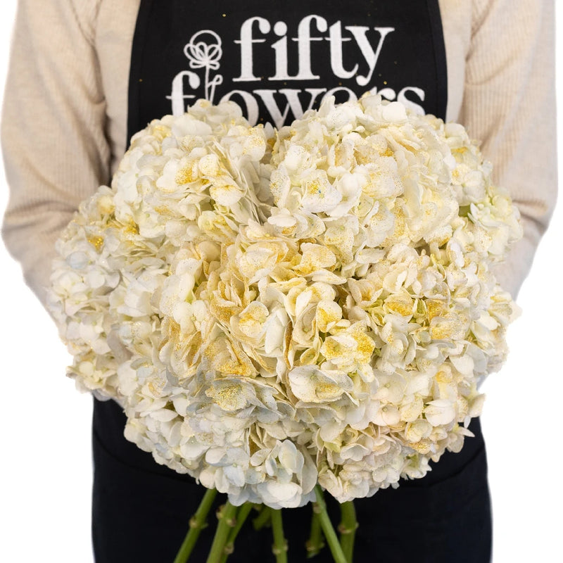 Gold Flecked White Hydrangea Apron - Image