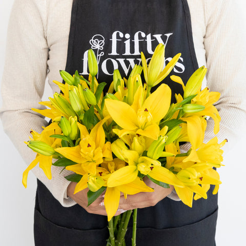 Golden Yellow Butterfly Lily Flower Apron - Image