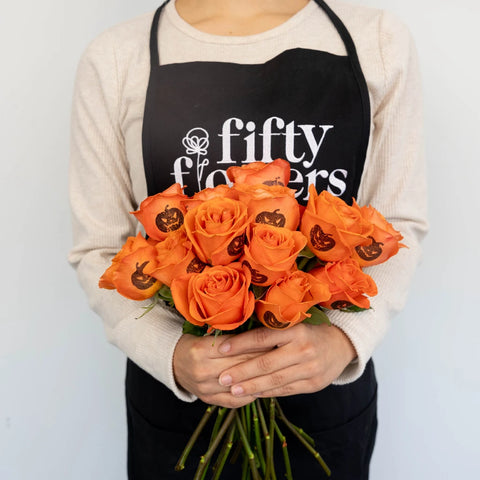 Halloween Jack O Lantern Personalized Roses Apron - Image