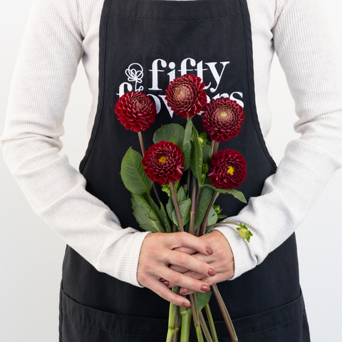 Honeycomb Red Dahlia Flower Apron - Image