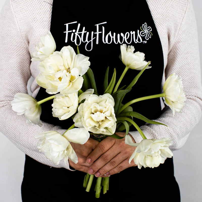 Ivory Double Tulip Flower Bunch in Hand