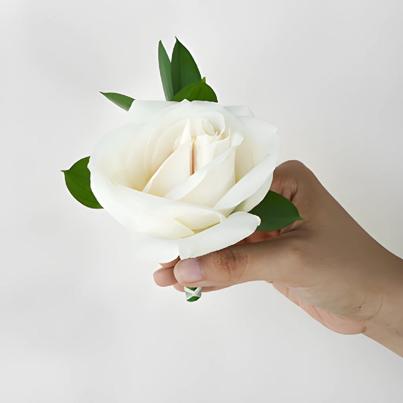 Modern Ivory Rose Boutonniere and Corsage Pack