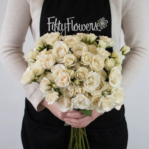 Ivory White Spray Rose Flower Bunch in Hand