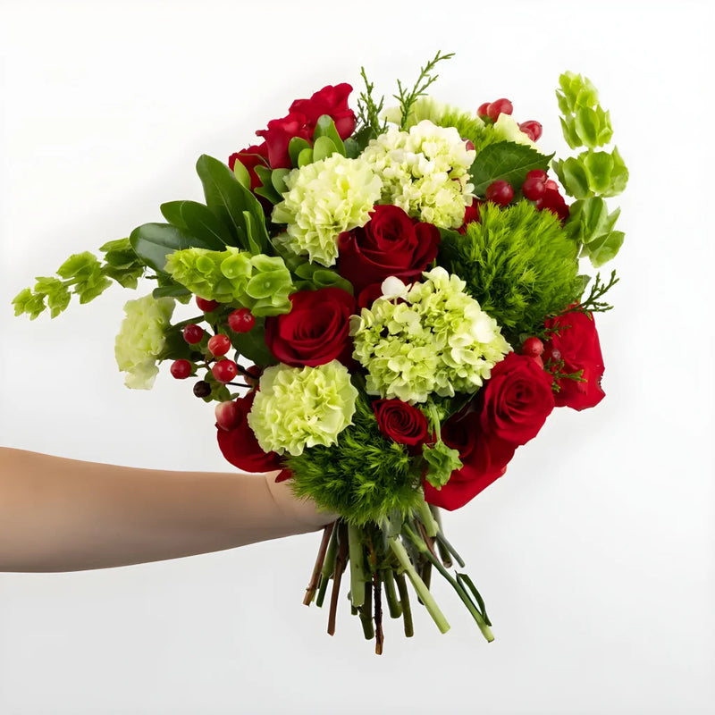 Joyous Noel Red Rose Flower Bouquet Close Up - Image