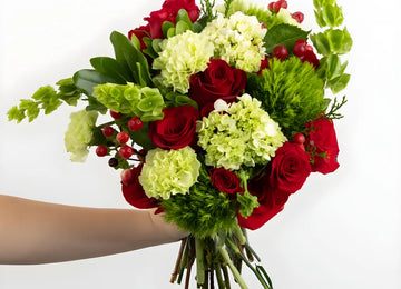 Joyous Noel Red Rose Flower Bouquet Close Up - Image