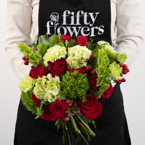 Joyous Noel Red Rose Flower Bouquet Vase - Image