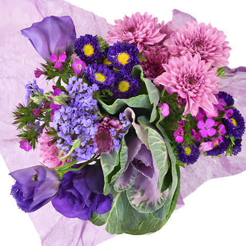 lavender fields mixed flower bouquet with vase Buy Wholesale Purple Farm to Table Flower Centerpieces in Bulk