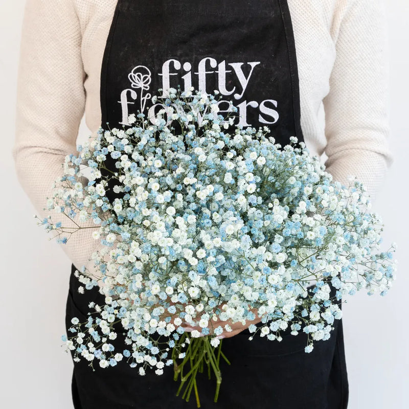 Light Blue Airbrushed Baby's Breath Flower Apron - Image