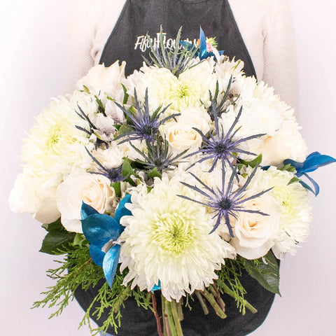 Festive White Cremon Flower Bouquet