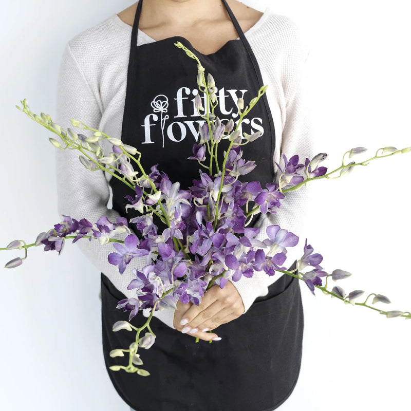 Midnight Purple Dendrobium Orchids Apron - Image