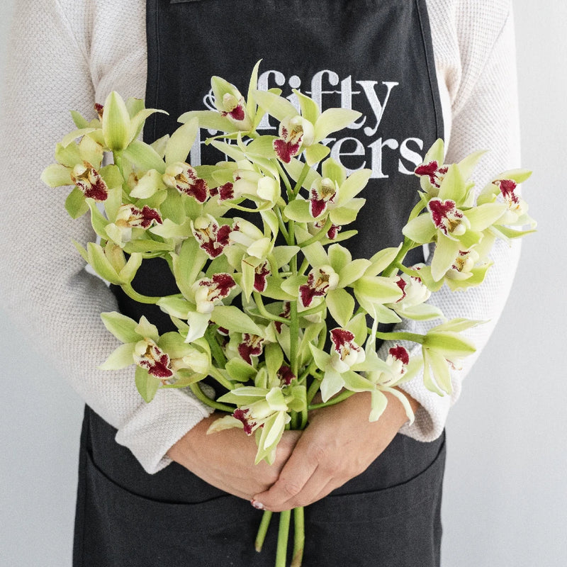 Mini Cymbidium Orchids Green Flower Apron - Image