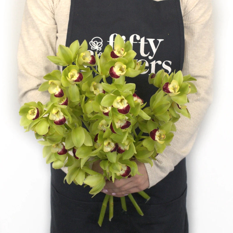 Mini Cymbidium Orchids Lovey Green Apron - Image
