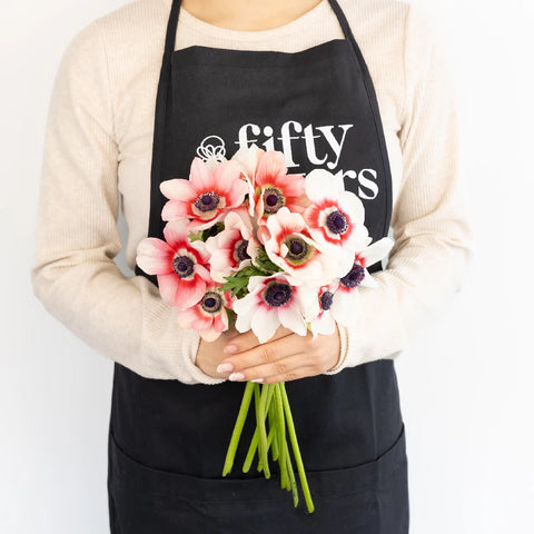 Mixed Red And White Fresh Cut Designer Anemones Apron - Image