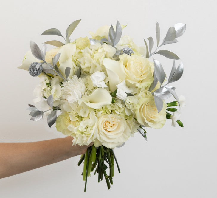 Modern Holiday Glam Silver Flower Bouquet Close Up - Image