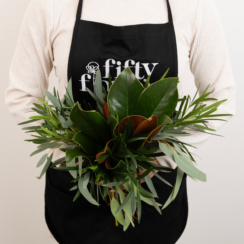 Modern Magnolia Greens Flower Centerpiece Apron - Image