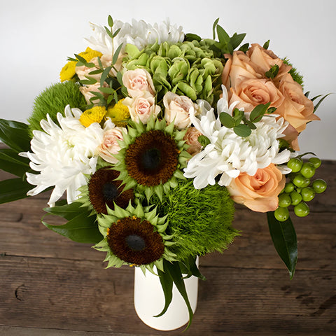 Morning Joy Green Orange Flower Bunch in Vase