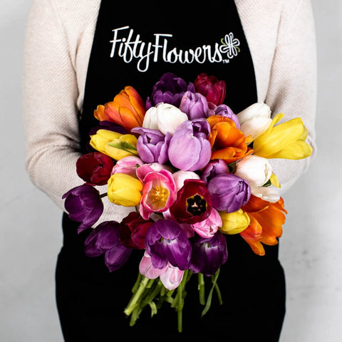 Mothers Day Fresh Cut Bulk Tulip Flowers Choose Your Color Vase - Image