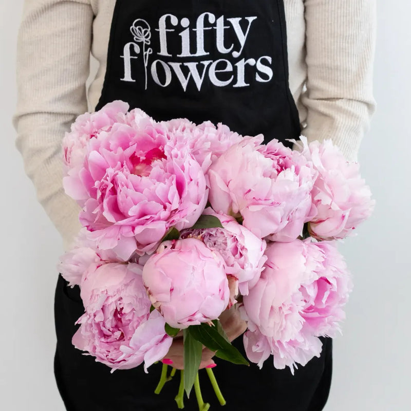Mothers Day Pink Peony Flowers Apron - Image