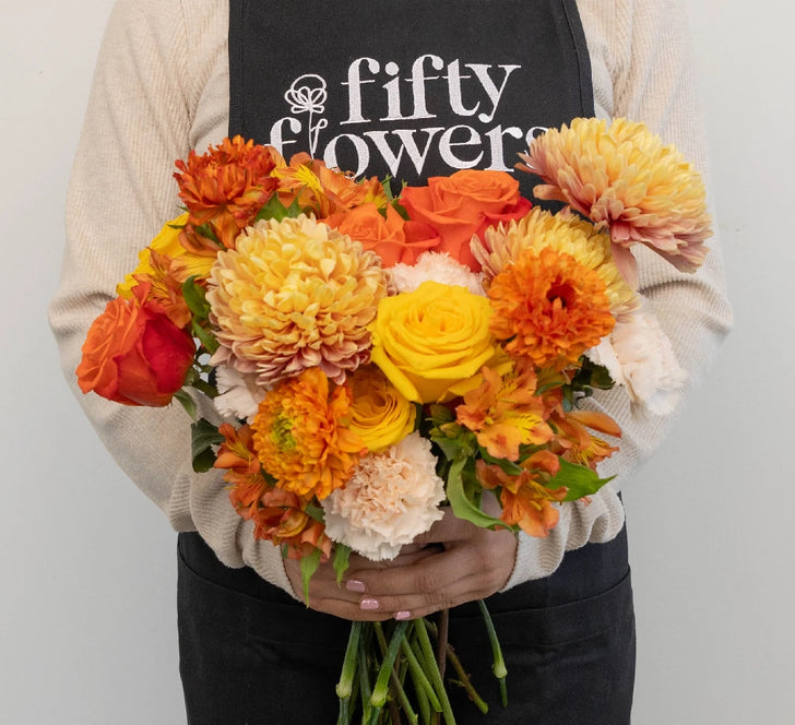 Orange Harvest Fall Flower Bouquet Vase - Image