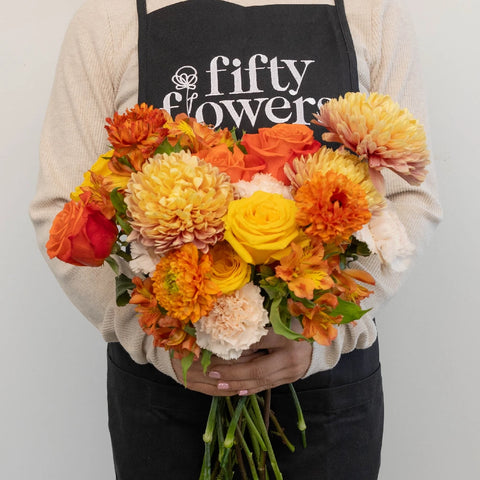 Orange Harvest Fall Flower Bouquet Vase - Image
