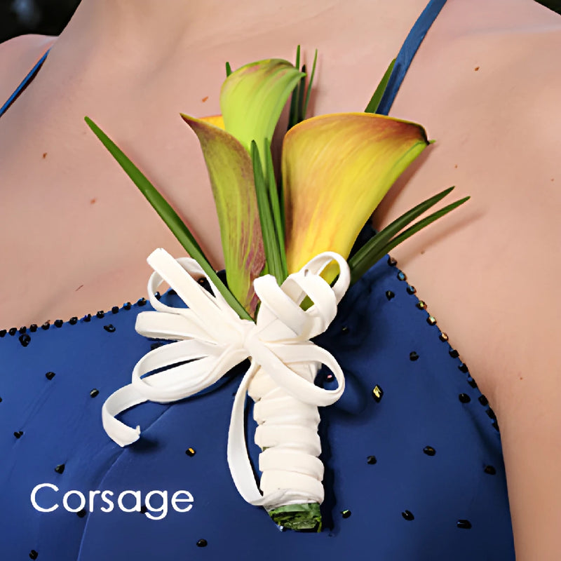 Mini Calla Lily Sunset Boutonniere and Corsage Pack