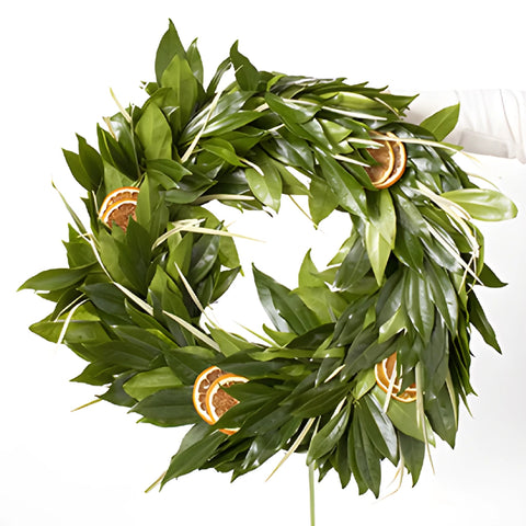 Orange Zest Greenery wreath close up