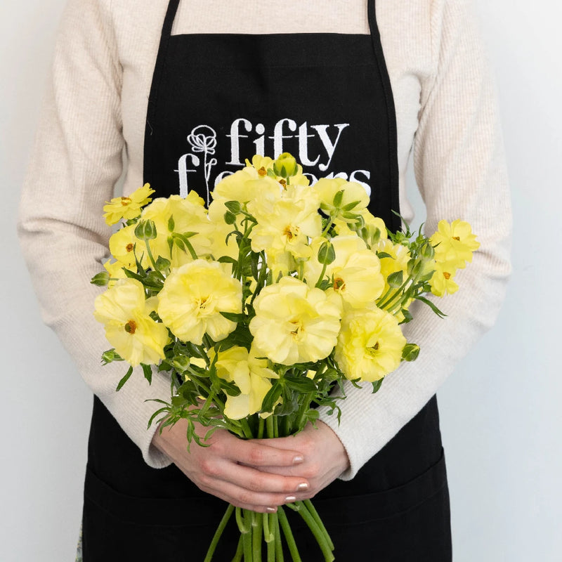 Pale Yellow Butterfly Ranunculus Flower Apron - Image