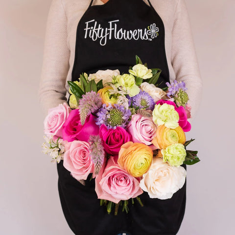 Spring Pastel Flower Bouquet in Hand