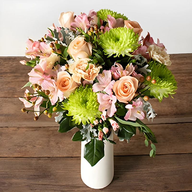 Peach Mojito Fresh Flowers Arrangement Vase - Image
