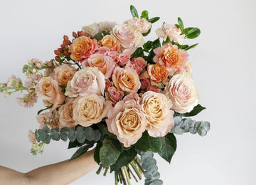Perfectly Peach Rustic Flower Bouquet Hand - Image