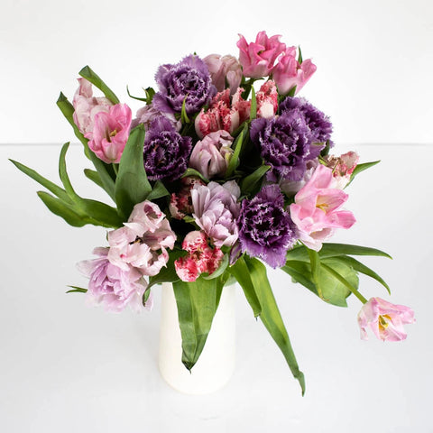 Pink And Purple Tulip Bouquet Flower Bunch in Vase
