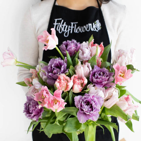 Pink And Purple Tulip Bouquet Flower Bouquet in Hand