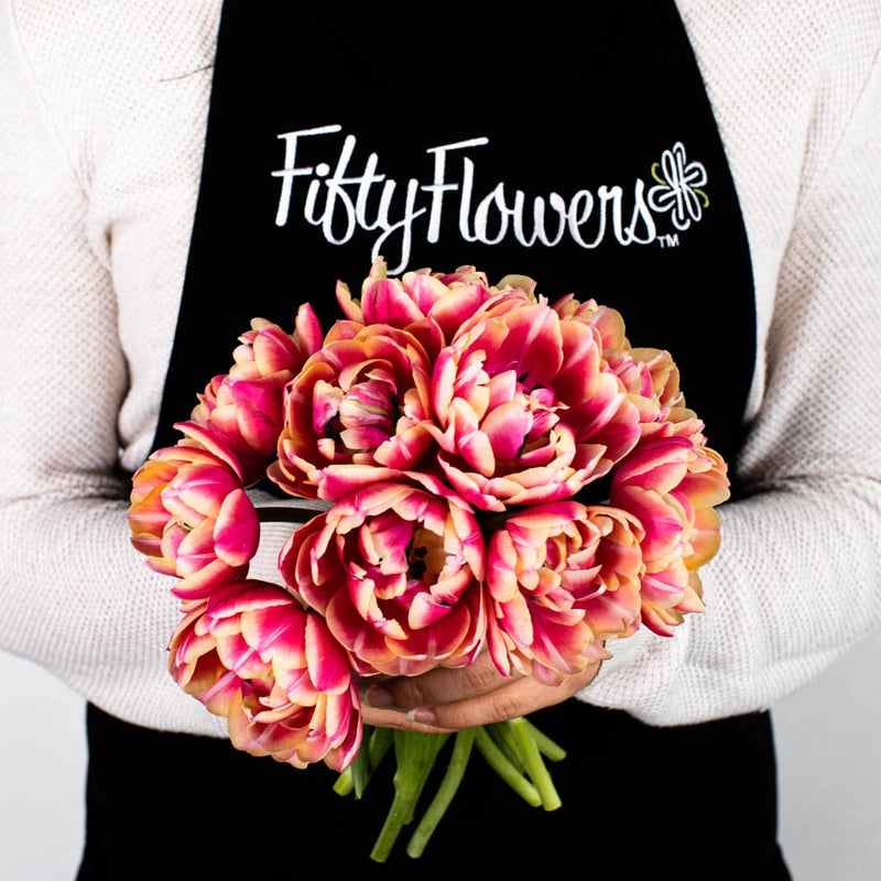 Pink Double Tulip Flower Bunch in Hand