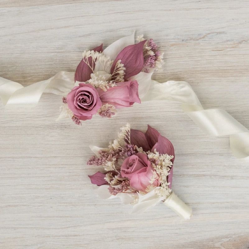 Pink Dried Boutonniere And Corsage Pack Hand - Image