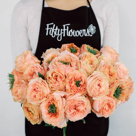 Pink Garden Rose Flower Bunch in Hand