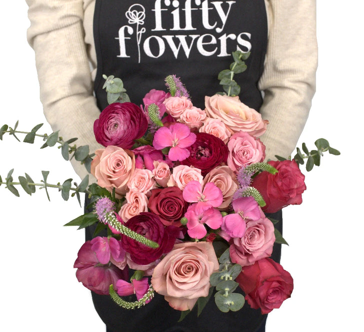 Pink Lovebirds Flower Centerpiece Apron - Image