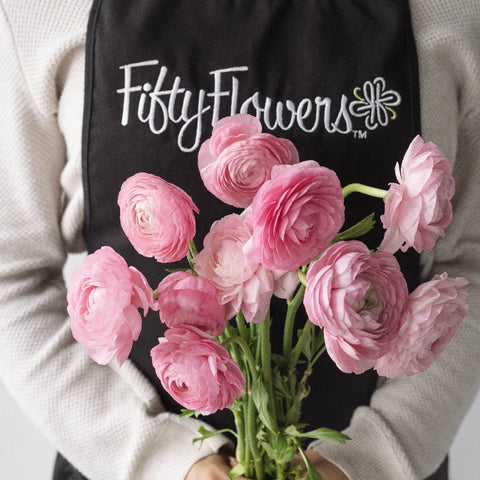Pink Ranunculus Fresh Cut Flower Apron - Image