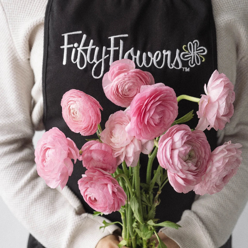 Pink Ranunculus Fresh Cut Flower Apron - Image