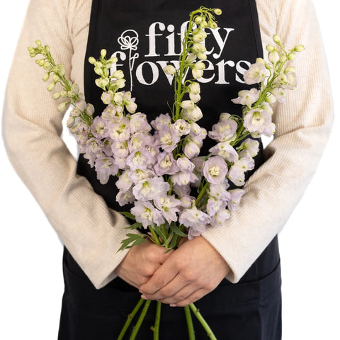 Pink River Designer Delphinium Flower Apron - Image