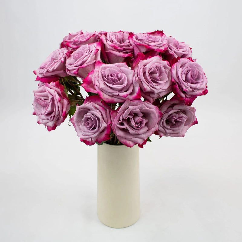 Pink Tipped Mauve Rose Flower Bunch in Vase